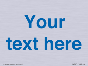 Custom blank information sign. Blue text, plain background